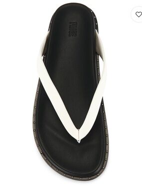 PAIGE Zadie Cream and Black Stud-Trim Leather Flip Flop Sandal